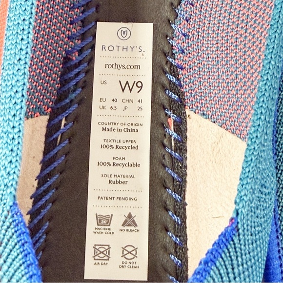 Rothy's Pointed Knit Flats Teal Blue/Neon Stripe Preppy Casual Retired Size 9 - Picture 11 of 15